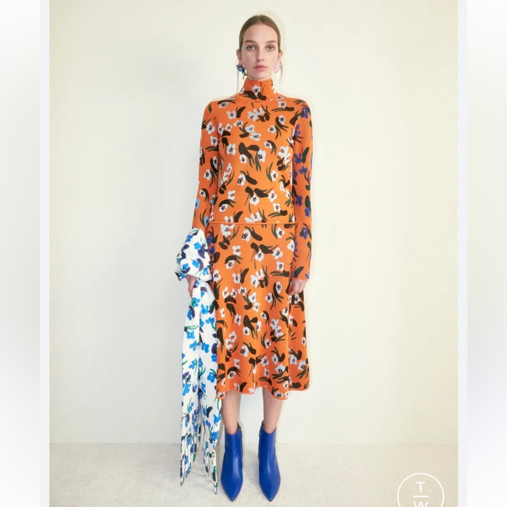 Christian Wijnants Clara Jacquard wool pullover Orange Floral Turtleneck Sweater